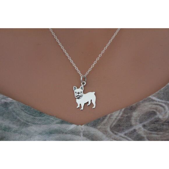 Sterling Silver French Bulldog Charm Necklace - Picture 2 of 4